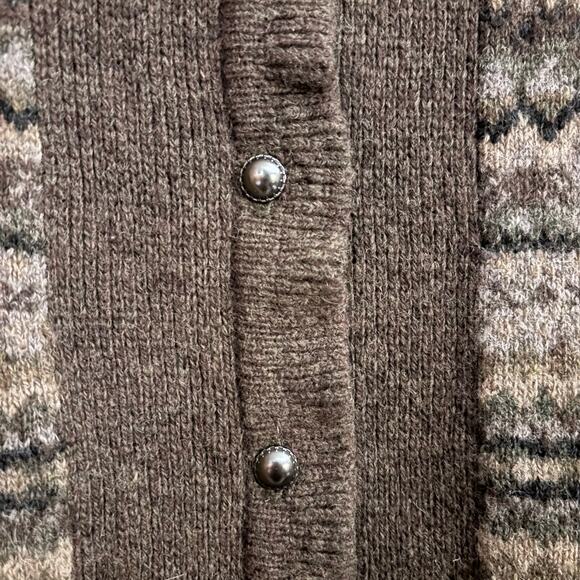 Eddie Bauer Lambswool Fair Isle Cardigan Brown Nordic Cozy Button Front Size M - Picture 4 of 7